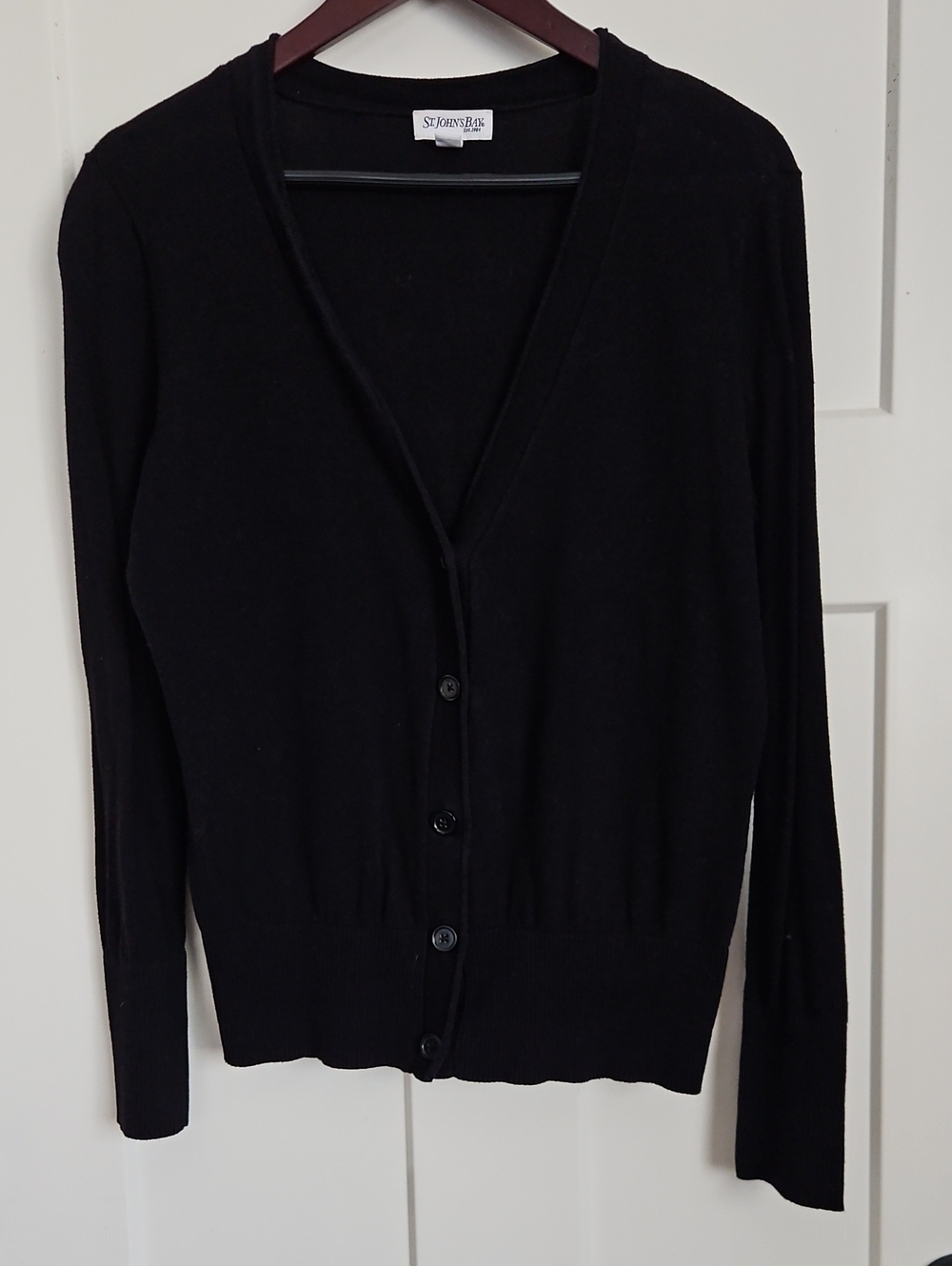 St. John's Bay Black Button Front Cardigan Women's Large 100% Cotton Sweater